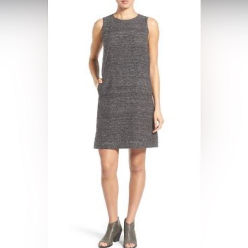 NWOT Eileen Fisher Sleeveless Shift Dress Organic Linen Silk Pockets Large Gray